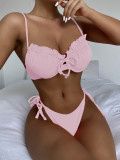 Solid Underwired Push-Up Pleated Bikini Sets CASF-6286