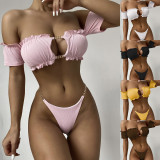 Solid Short Sleeve Beach Bikini 2 Piece Sets CASF-6180