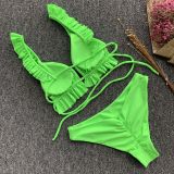 Solid Pleated Swimsuit Bikini 2 Piece Sets CASF-8915