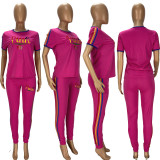 Pink Letter Print T Shirt And Pants 2 Piece Sets LDS-3301