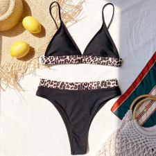 Sexy Leopard Splice Triangle Swimsuit Bikini Sets CSYZ-B203W