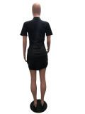 Black Poker Print Short Sleeve Mini Dress SHA-86298