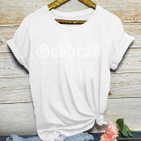 Letter Hot Drilling O Neck Casual T-Shirt WAF-80001