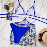 Beach Solid Color Bikinis And Print Skirts Three Piece Set CSYZ-B259