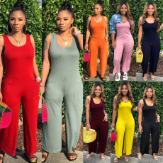 Plus Size Solid Sleeveless Wide Leg Jumpsuit NY-8839