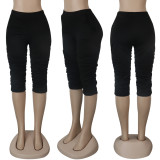 Solid Pockets Calf-Length Stacked Pants NY-3011