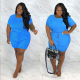 Plus Size Solid Short Sleeve Caslual Romper NY-8904