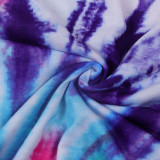 Tie Dye Print Short Sleeve Lace-Up Mini Dress NY-8889