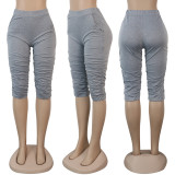 Solid Pockets Calf-Length Stacked Pants NY-3011