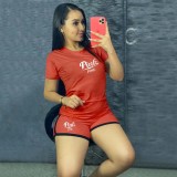 Pink Letter T Shirt And Shorts Sports 2 Piece Sets XMF-099