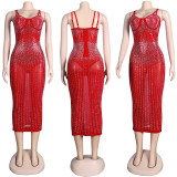 Plus Size Hot Drilling Spaghetti Strap Club Dress NY-2072