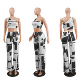 Geometric Print One Shoulder Wide Leg Pants 2 Piece Sets NY-6002