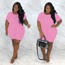 Plus Size Solid Short Sleeve Caslual Romper NY-8904