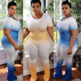 Plus Size Gradient Zipper Stacked Jumpsuit NY-2032