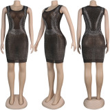Plus Size Black Sexy Hot Drilling See Through Club Dress NY-8885