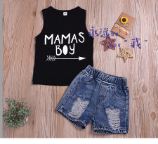 Kids Boy Tank Top+Ripped Jeans Shorts 2 Piece Sets YKTZ-2070