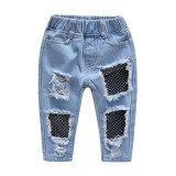 Kids Girl Letter T Shirt+Ripped Jeans Pants 2 Piece Sets YKTZ-G06