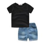Kids Boy Black T Shirt+Jeans Shorts 2 Piece Sets YKTZ-g16