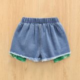 Kids Girl Tie Dye Slash Neck Top+Ripped Jeans Shorts Suits YKTZ-2222