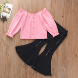 Kids Girl Long Sleeve Top+Ripped Flared Jeans Suits YKTZ-3002