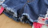 Kids Girl Slash Neck Top+Ripped Jeans Shorts 2 Piece Sets YKTZ-2203