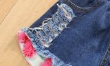 Kids Girl Slash Neck Top+Ripped Jeans Shorts 2 Piece Sets YKTZ-2203
