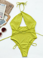 Sexy Solid Color Halter One-Piece Swimsuit CSYZ-B618