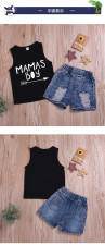 Kids Boy Tank Top+Ripped Jeans Shorts 2 Piece Sets YKTZ-2070