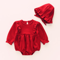 Kids Baby Girl  Ruffled Fleece Thick Romper (With Hat)YKTZ-352