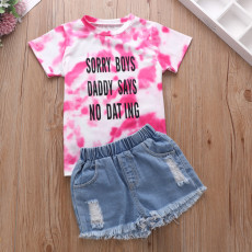 Kids Girl Tie Dye T Shirt +Ripped Jeans Shorts 2 Piece Sets YKTZ-2026