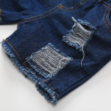 Kids Girl Dot Print Top+Hole Jeans Shorts 2 Piece Sets YKTZ-1398