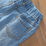 Kids Girl Printed Top+Hole Jeans Pants+Headband 3 Piece Sets YKTZ-1281