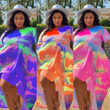  Plus Size Tie Dye Top And Shorts Two Piece Sets NY-8951