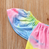 Kids Girl Tie Dye Top+Jeans Shorts+Headband 3 Piece Sets YKTZ-1128