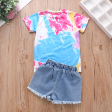 Kids Boy Tie Dye T Shirt+Ripped Jeans Shorts 2 Piece Sets YKTZ-2026-2