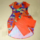  Plus Size Tie Dye Top And Shorts Two Piece Sets NY-8951