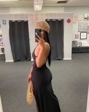Solid Sexy Backless Cross Strap High Split Maxi Dress NY-2003