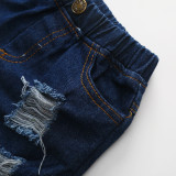 Kids Girl Dot Print Top+Hole Jeans Shorts 2 Piece Sets YKTZ-1398