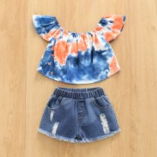 Kids Girl Tie Dye Top+Jeans Shorts 2 Piece Sets YKTZ-1031