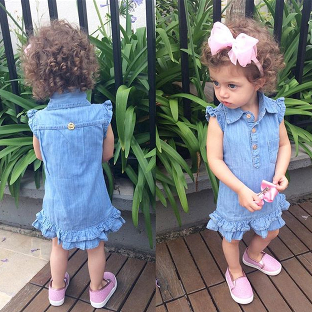 DearFashion Kids Girl Denim Ruffled Sleevelss Summer DressYKTZ1802
