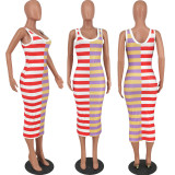 Casual Striped Sleeveless Midi Dress YH-5250