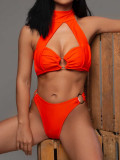 Orange Sexy Halter Bikini Two Piece Sets CASF-8967