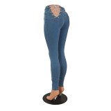 Denim Skinny Hollow Out Jeans Pencil Pants GCNF-0160