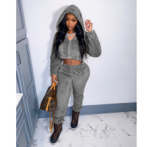 Winter Hooded Plush Thick Two Piece Pants Set GCNF-0166