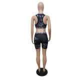 Sexy Printed Tank Top And Shorts Sports 2 Piece Sets GCNF-0142