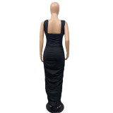 Solid Sleeveless Ruched Slim Maxi Dress GCNF-0138