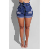 Denim Ripped Hole Edge Curl Jeans Shorts GCNF-0148