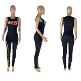 QUEEN Letter Print Sleeveless Jumpsuit NYMF-259