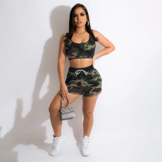 Camo Print Tank Top And Shorts Two Piece Sets PHF-1227