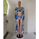 Sexy Printed Bandeau Bikinis With Long Cloak 3 Piece Sets GCNF-0118
